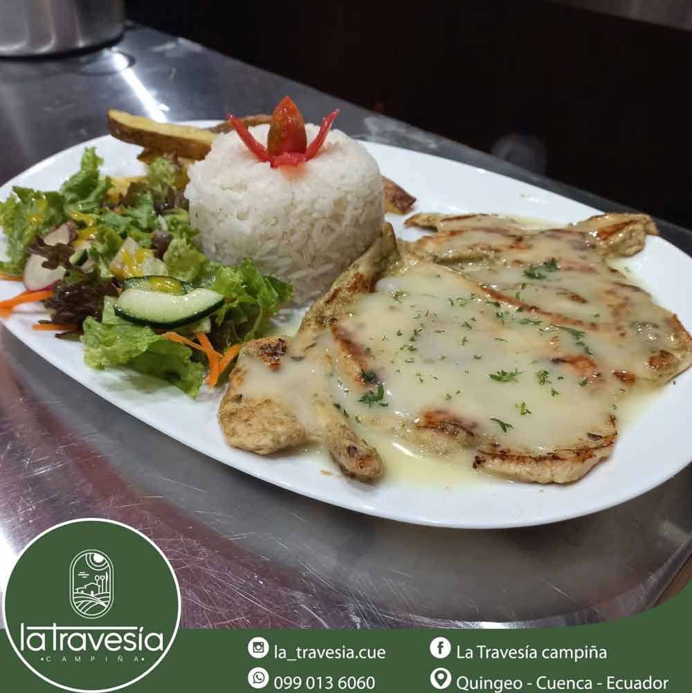 Chicken fillet with rice and salad