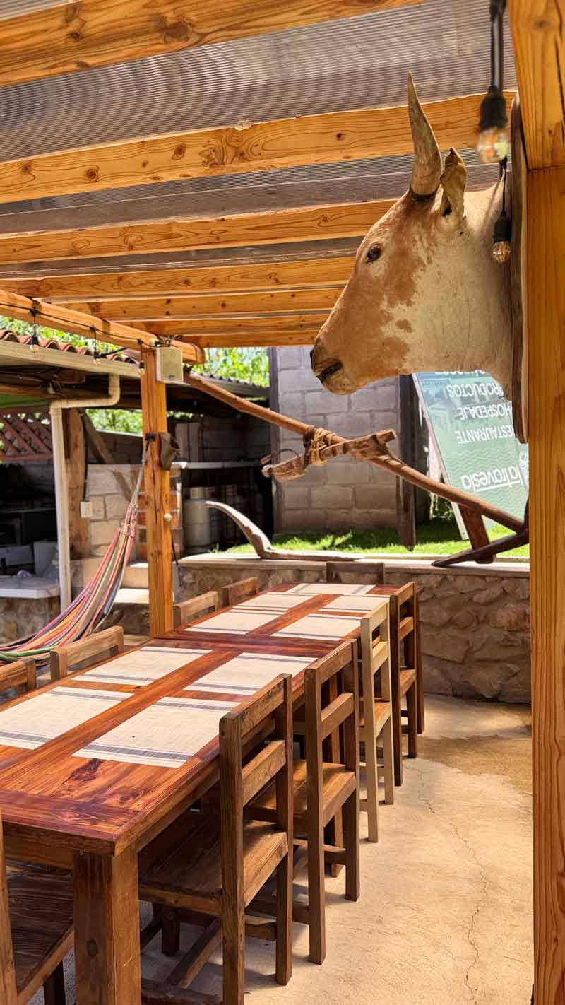 Rustic dining room with wooden tables